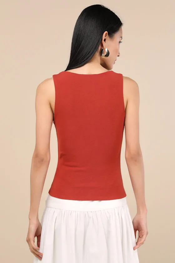 Kosta Rust Red Ruched Jersey Knit Tank Top sold by Lulus product image thumbnail 3