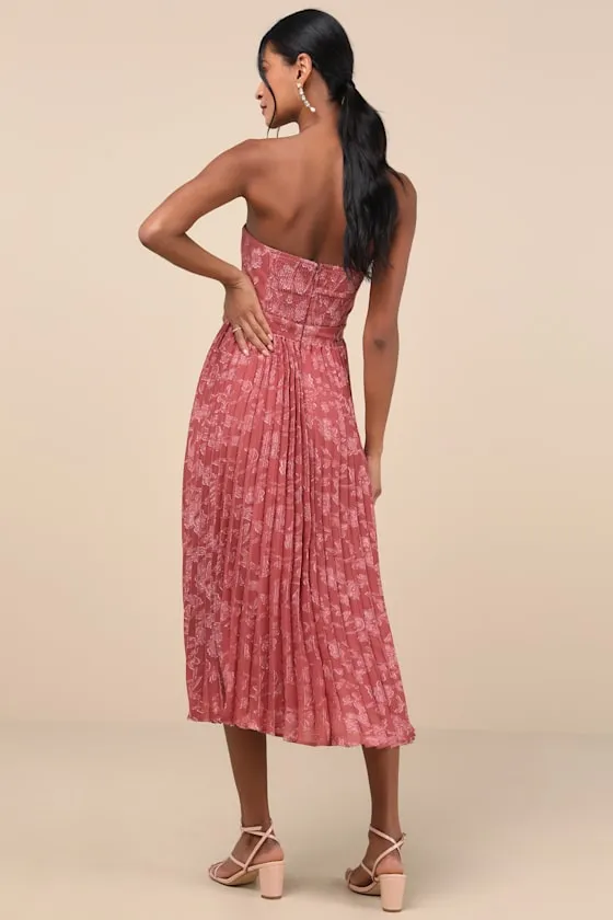 Perfectly Stunning Rusty Rose Jacquard Strapless Midi Dress sold by Lulus product image thumbnail 2