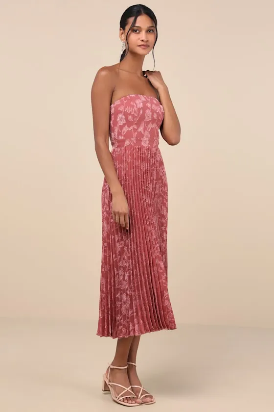 Perfectly Stunning Rusty Rose Jacquard Strapless Midi Dress sold by Lulus product image thumbnail 4