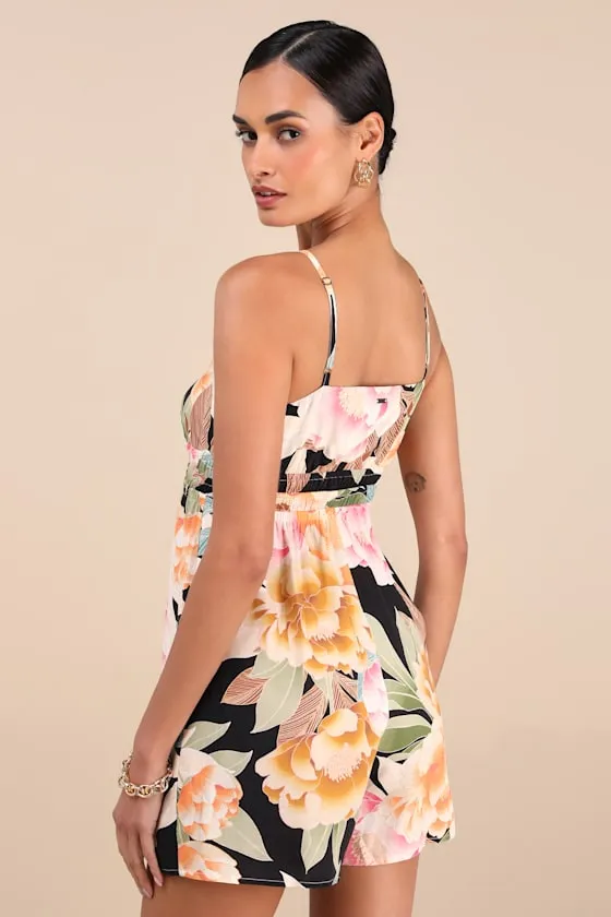Sheila Black Multi Floral Tie-Front Romper sold by Lulus product image thumbnail 2