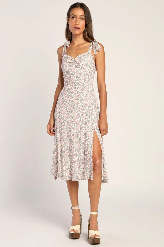 Floral Fete Ivory Floral Print Tie-Strap Midi Dress sold by Lulus product image thumbnail 2