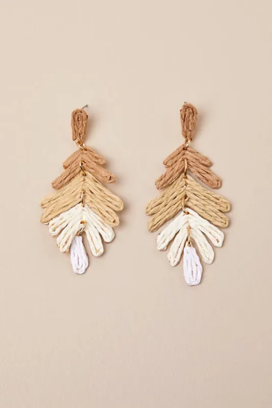 Tropical Mood Tan Raffia Leaf Earrings sold by Lulus
