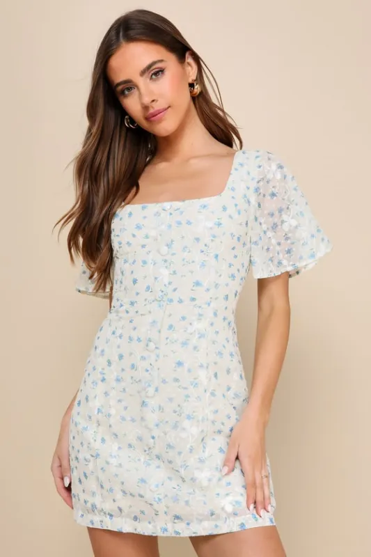 Adorably Perfect Ivory Floral Embroidered Mini Dress sold by Lulus