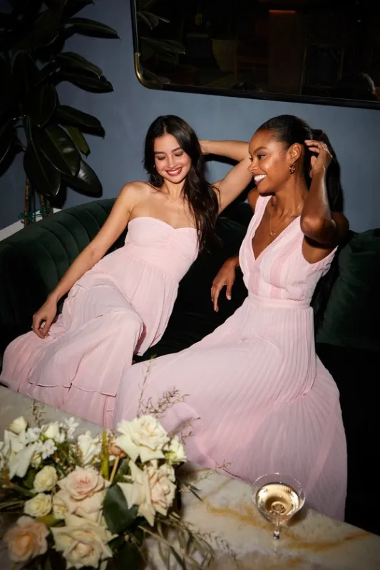 Beautiful Allure Light Pink Pleated Crochet Lace Maxi Dress sold by Lulus