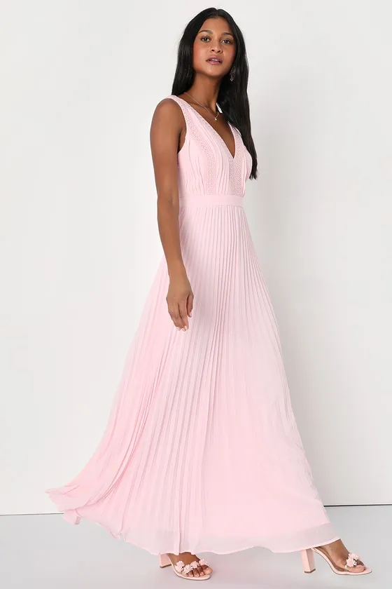 Beautiful Allure Light Pink Pleated Crochet Lace Maxi Dress sold by Lulus product image thumbnail 4