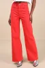 Far Out Red High-Rise Raw Hem Wide-Leg Jeans sold by Lulus