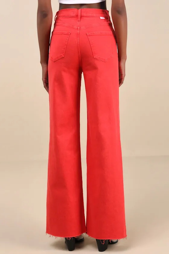 Far Out Red High-Rise Raw Hem Wide-Leg Jeans sold by Lulus product image thumbnail 3