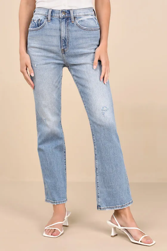 Soho Light Wash Distressed High-Rise Flare Jeans sold by Lulus product image thumbnail 2