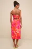 Bold Tendencies Fuchsia Floral Strapless Cutout Midi Dress sold by Lulus