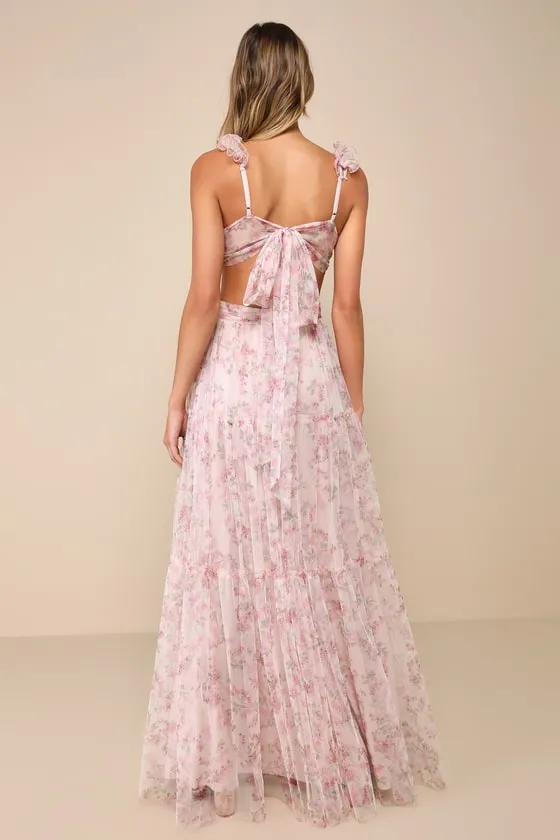 Ethereal Love Blush Floral Pleated Tiered Tie-Back Maxi Dress sold by Lulus product image thumbnail 2
