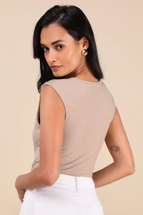 Sweet Crush Taupe Ribbed Square Neck Bodysuit sold by Lulus product image thumbnail 2