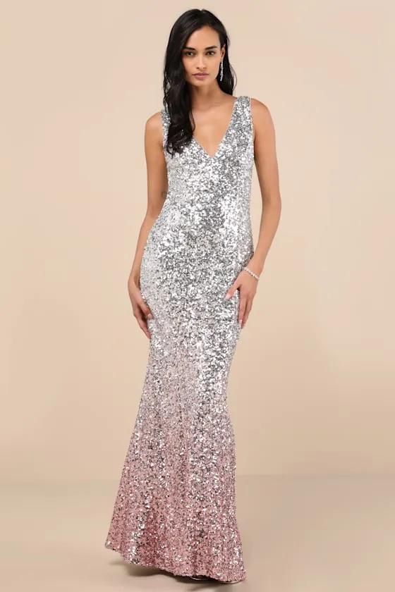 Cecina Silver Ombre Sequin Sleeveless Maxi Dress sold by Lulus product image thumbnail 4