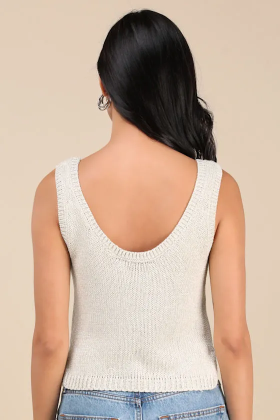 Elevated Staple Silver Lurex Cropped Sweater Tank Top sold by Lulus product image thumbnail 2