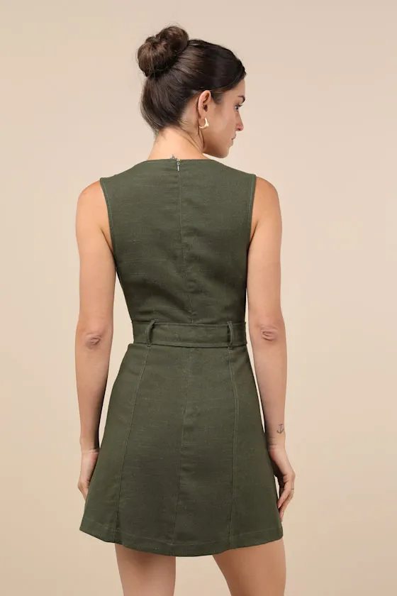 Modern Composure Olive Linen Belted Mini Dress With Pockets sold by Lulus product image thumbnail 2