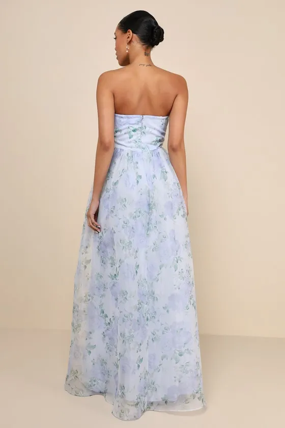 Charming Sweetness Periwinkle Floral Organza Bustier Maxi Dress sold by Lulus product image thumbnail 2
