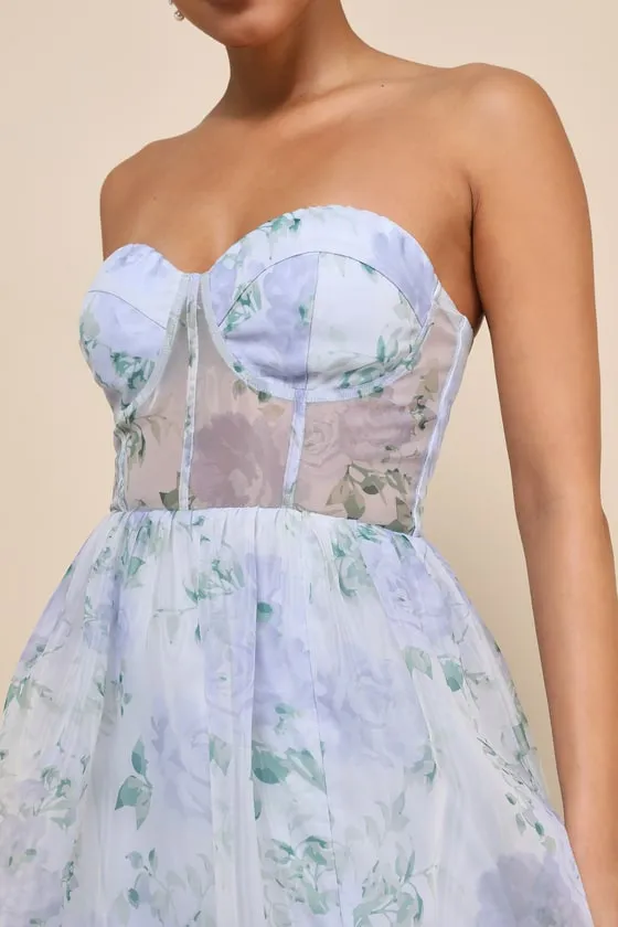 Charming Sweetness Periwinkle Floral Organza Bustier Maxi Dress sold by Lulus product image thumbnail 3