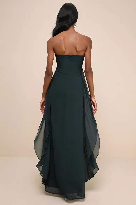 Intricate Perfection Emerald Green Strapless Ruffled Maxi Dress sold by Lulus product image thumbnail 2