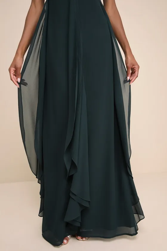 Intricate Perfection Emerald Green Strapless Ruffled Maxi Dress sold by Lulus product image thumbnail 3
