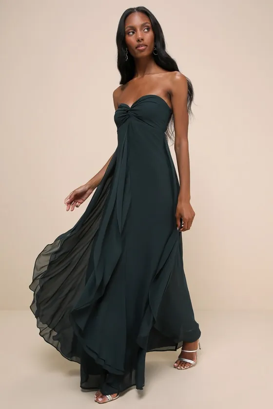 Intricate Perfection Emerald Green Strapless Ruffled Maxi Dress sold by Lulus product image thumbnail 4