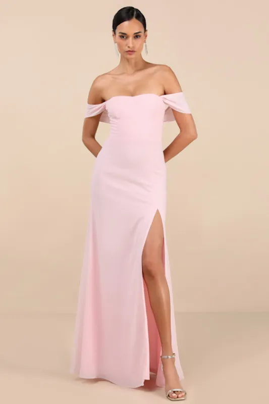Magical Magnetism Light Pink Off-the-Shoulder Maxi Dress sold by Lulus