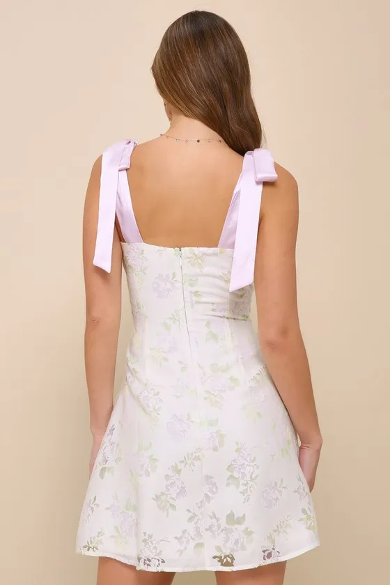 Sweeten the Day Cream Floral Burnout Tie-Strap Mini Dress sold by Lulus product image thumbnail 3