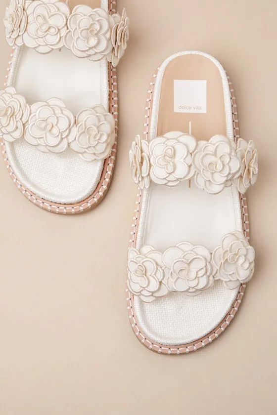 Sherla White Raffia Floral Applique Slide Sandals sold by Lulus product image thumbnail 2