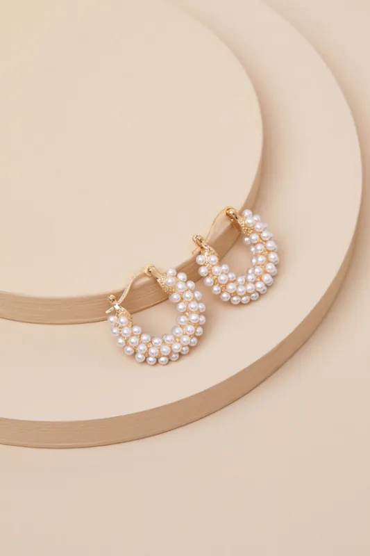 Luminous Mood White Pearl Huggie Hoop Earrings sold by Lulus