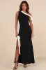 Intriguing Demeanor Black and White Bow One-Shoulder Maxi Dress sold by Lulus