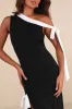Intriguing Demeanor Black and White Bow One-Shoulder Maxi Dress sold by Lulus
