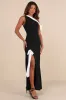 Intriguing Demeanor Black and White Bow One-Shoulder Maxi Dress sold by Lulus
