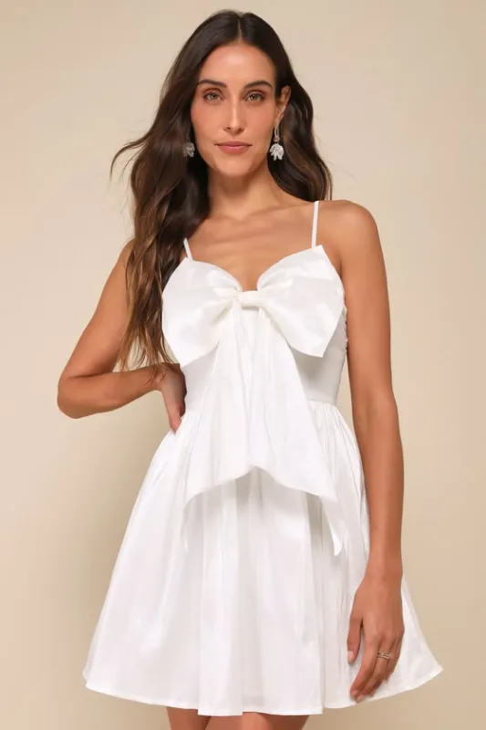 Majorly Adored White Oversized Bow Sleeveless Mini Dress sold by Lulus