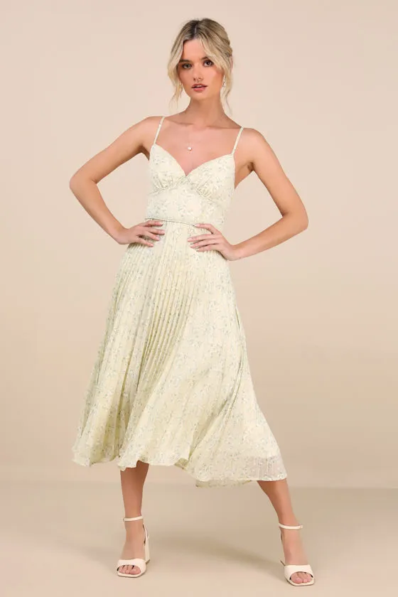 Darling Favorite Yellow Floral Sleeveless Pleated Midi Dress sold by Lulus product image thumbnail 2