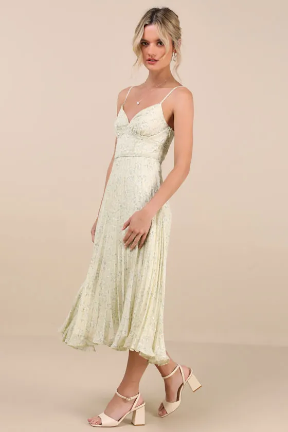 Darling Favorite Yellow Floral Sleeveless Pleated Midi Dress sold by Lulus product image thumbnail 3