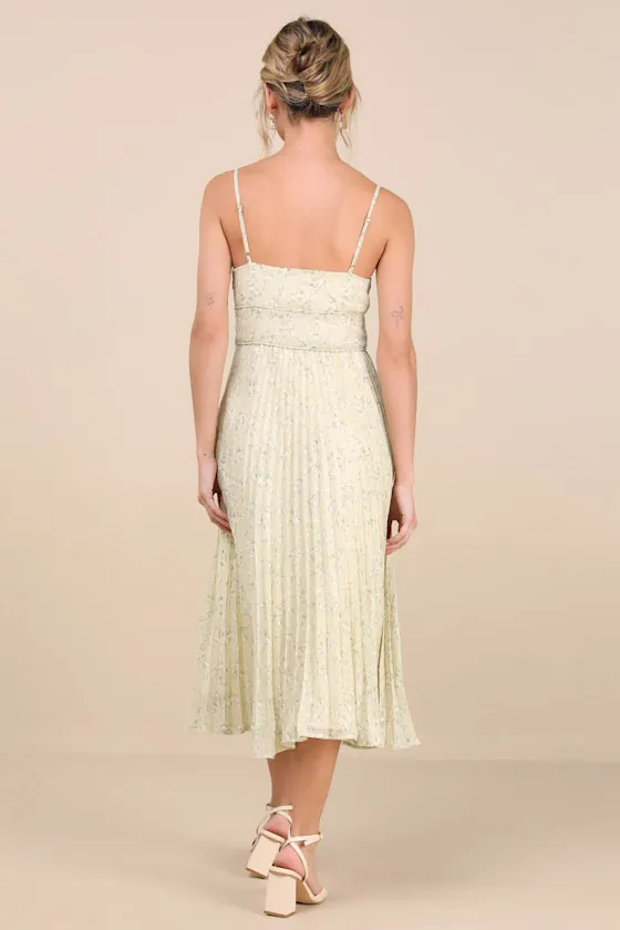 Darling Favorite Yellow Floral Sleeveless Pleated Midi Dress sold by Lulus product image thumbnail 4
