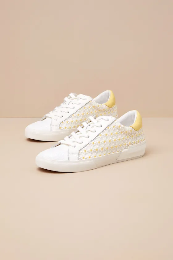 Zina White and Yellow Floral Embroidered Mesh Sneakers sold by Lulus product image thumbnail 2