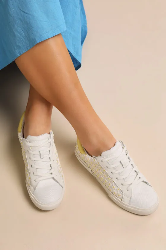 Zina White and Yellow Floral Embroidered Mesh Sneakers sold by Lulus product image thumbnail 3