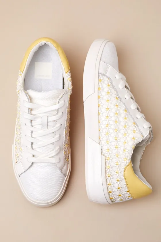 Zina White and Yellow Floral Embroidered Mesh Sneakers sold by Lulus product image thumbnail 4