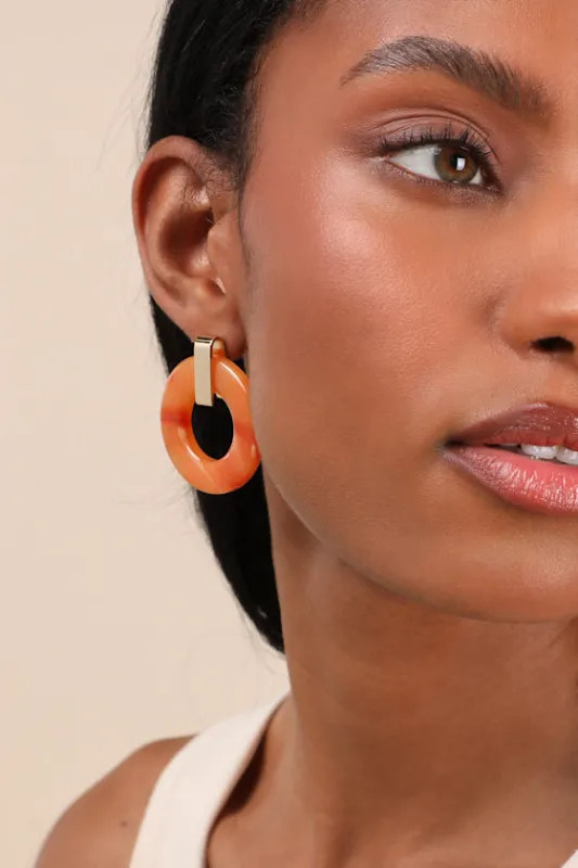 Elizara Gold and Orange Circle Statement Earrings sold by Lulus