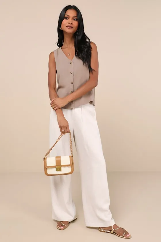 Casually Sophisticated Brown Linen Sleeveless Button-Front Top sold by Lulus product image thumbnail 3