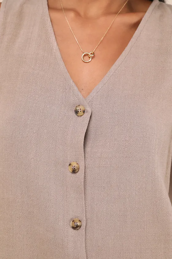 Casually Sophisticated Brown Linen Sleeveless Button-Front Top sold by Lulus product image thumbnail 4