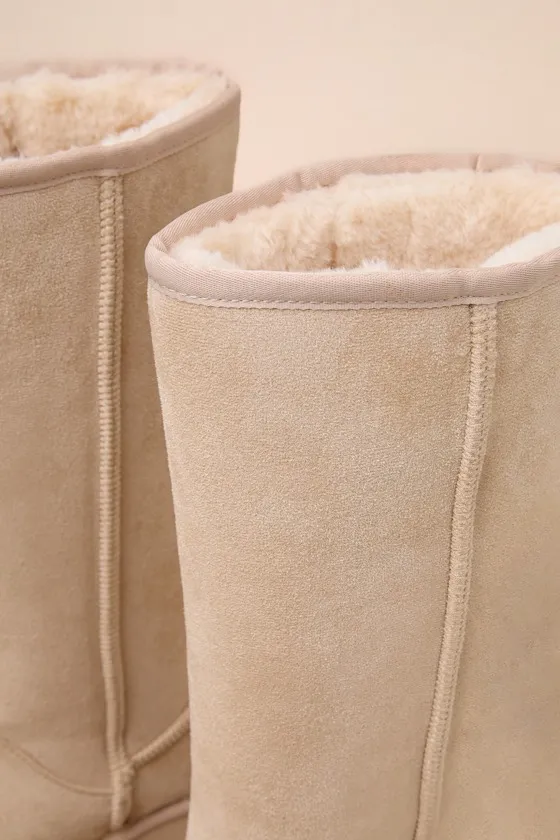 Sun Valley Natural Suede Faux Fur Platform Knee-High Boots sold by Lulus product image thumbnail 4
