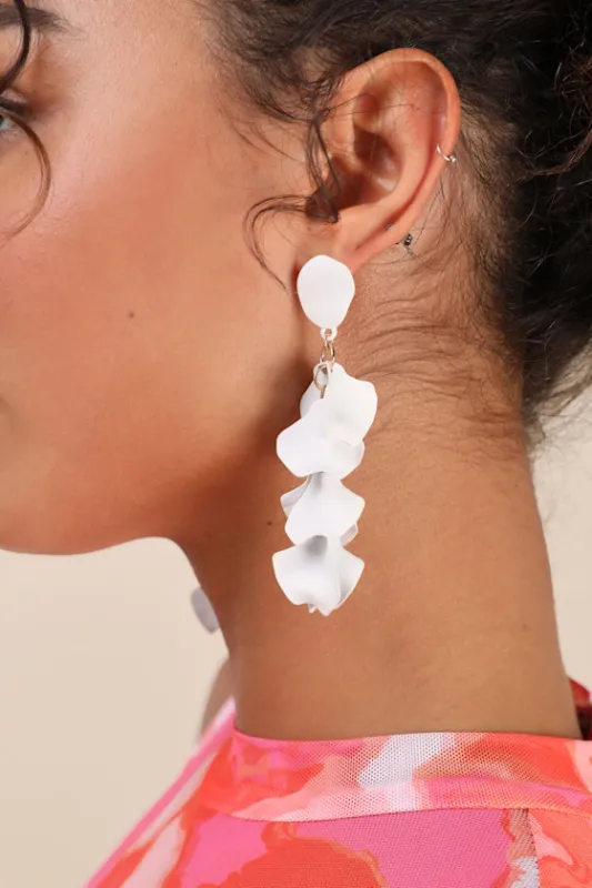 Genmei White Flower Drop Earrings sold by Lulus