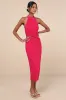 Poised Attitude Berry Pink Halter Cutout Twist-Front Midi Dress sold by Lulus