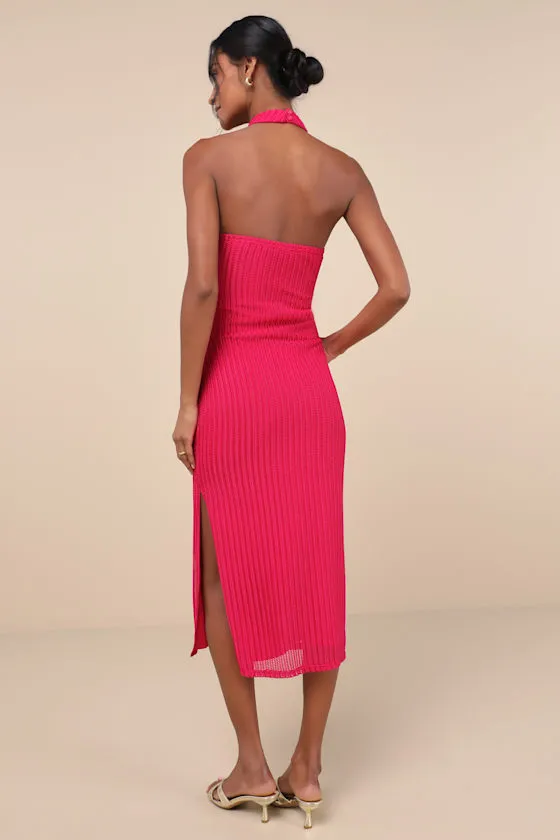 Poised Attitude Berry Pink Halter Cutout Twist-Front Midi Dress sold by Lulus product image thumbnail 2