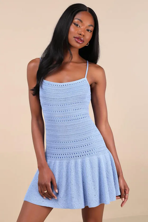 Palm Springs Sweetie Blue Sweater Knit Sleeveless Mini Dress sold by Lulus