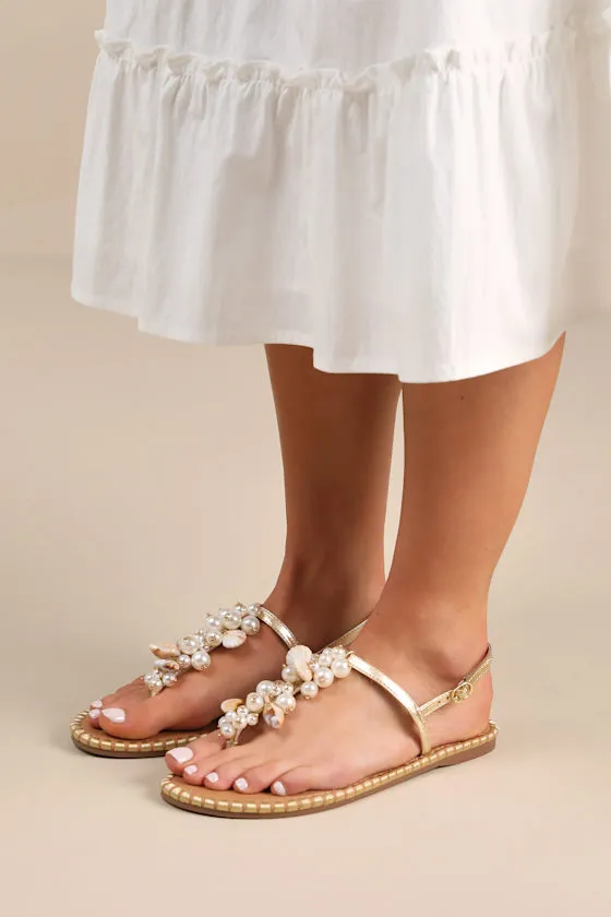 Bryelea Gold Pearl Shell Flat Sandals sold by Lulus product image thumbnail 3