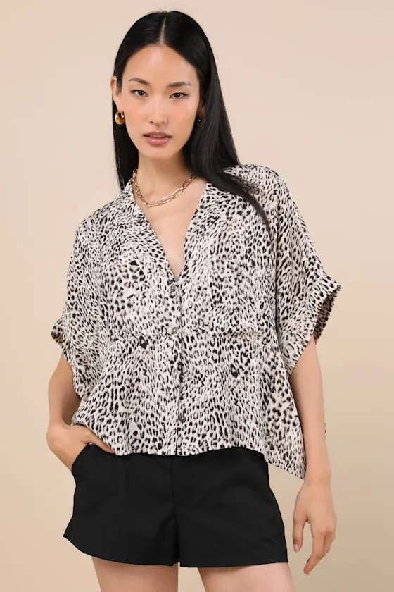 Island Style White Leopard Print Button-Up Short Sleeve Top sold by Lulus product image thumbnail 2