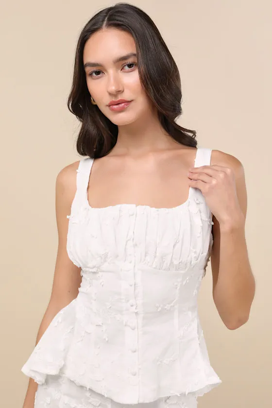 Bella White Embroidered Button-Front Top sold by Lulus