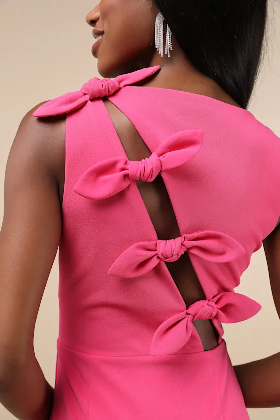 Perfected Poise Hot Pink Bow Cutout Column Maxi Dress sold by Lulus