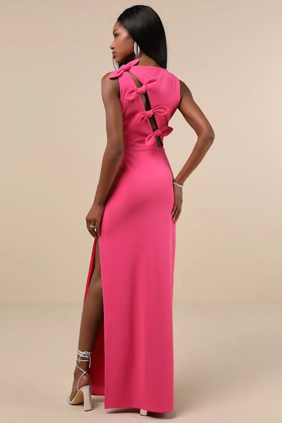 Perfected Poise Hot Pink Bow Cutout Column Maxi Dress sold by Lulus product image thumbnail 3